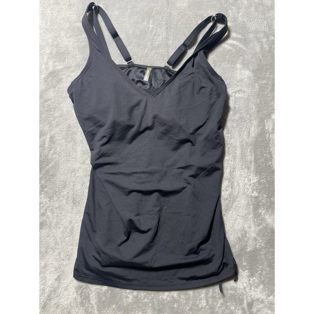 Lands' End Tankini Swim Top Swimsuit Black Women’s Size 8 D Long Ruched Sides